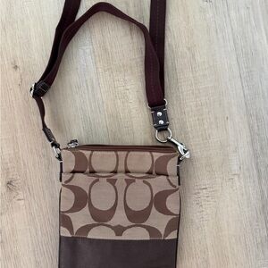 Coach Signature Brown and Tan Crossbody Bag